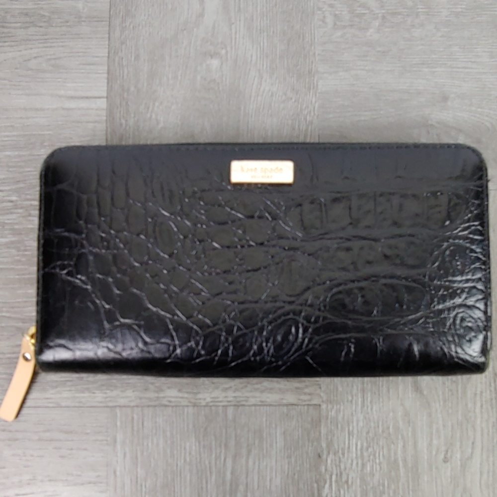 Kate Spade Black Leather Croc Wallet